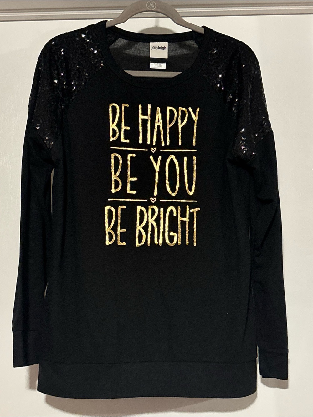 jerry leigh Black Long-Sleeve Tee with Gold Foil Slogan